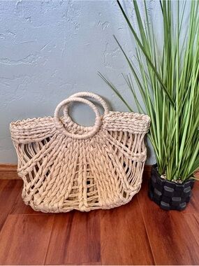 3AM Forever Woven Straw Tote Bag with Round Handles - Natural